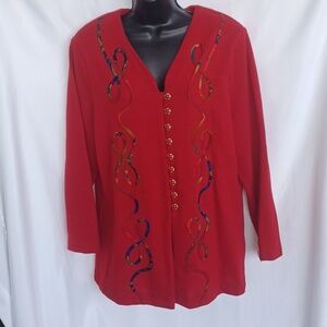 VTG Matthew & David 80s Red Applique pearl buttons jacket - Sz 18W, 25" PTP 29"L